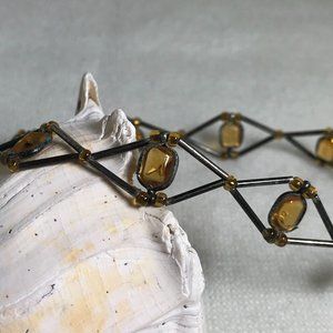 ZAD Silver Tone and Faux Amber Choker Necklace - 12" with 2 1/2" Extension